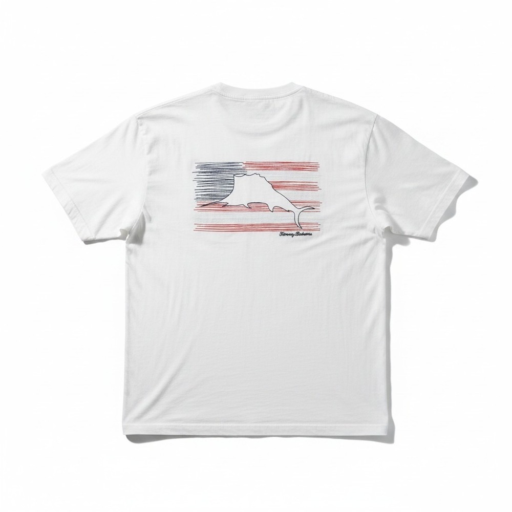 Tommy Bahama Tropical Patriotic Flag 100% Organic Cotton XXL White T-Shirt